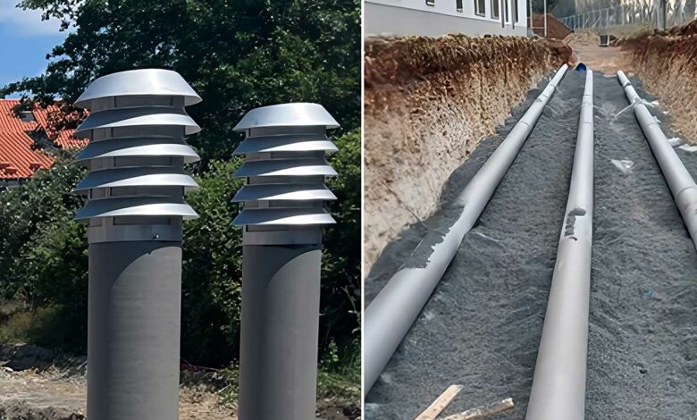 Une installation de puits climatique.