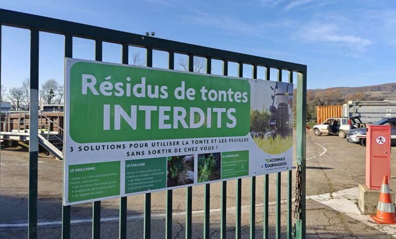 L'entrée d'une déchèterie qui refuse les déchets de tonte.