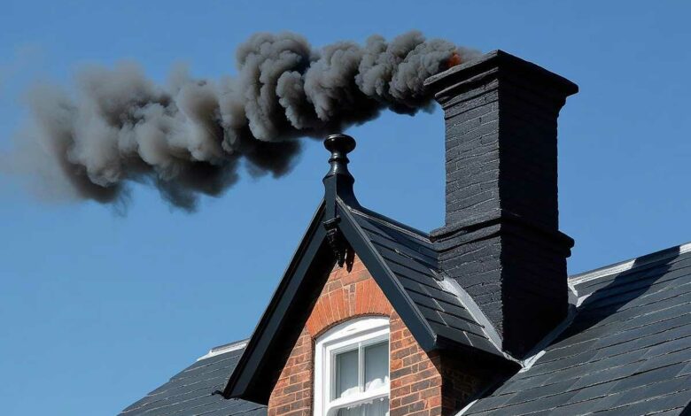 Une cheminée qui fume noir.