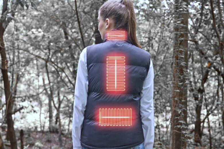 Zones de chauffe d'une veste chauffante.