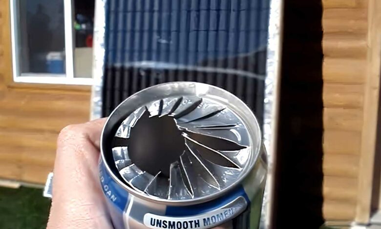 Un chauffage solaire avec des canettes de bière et de soda.