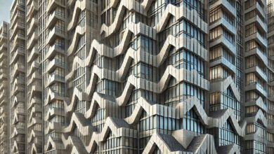 Un bâtiment avec des murs en zigzag.