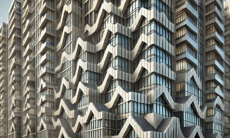 Un bâtiment avec des murs en zigzag.