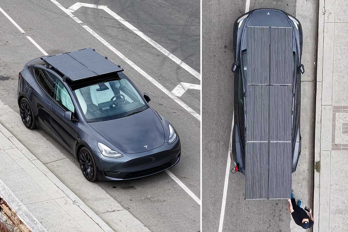 Une Tesla avec des panneaux solaires.