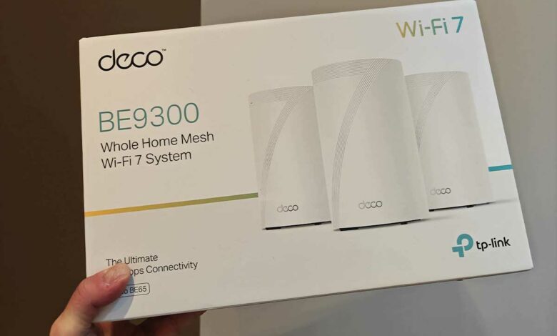 TP-Link Deco WiFi 7 Mesh BE9300 Deco tri-Bande BE65(3-Pack), Port Ethernet/Fibre 2,5 Gbit/s, Vitesse WiFi jusqu'à 9 Gbit/s, WPA3, canaux 320 MHz, 6 GHz.