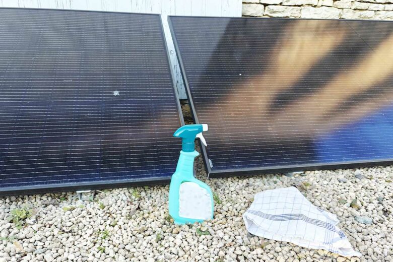 Un produit ménager devant des panneaux solaires.