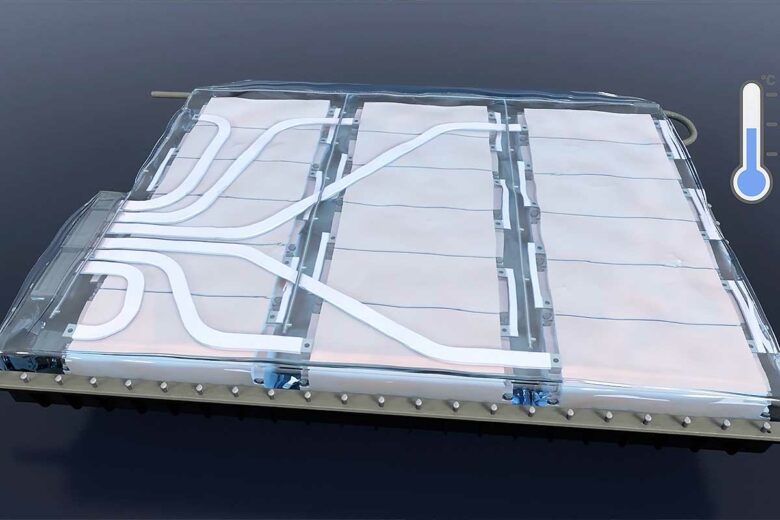 Une batterie électrique de VE avec un système de refroidissement.