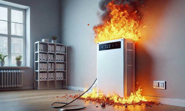 Une batterie résidentielle en feu.