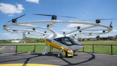 Un taxi volant Volocopter lors d'un salon aéronautique.