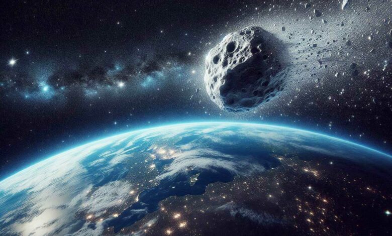 Un astéroïde dans l'espace se dirigeant vers la Terre.