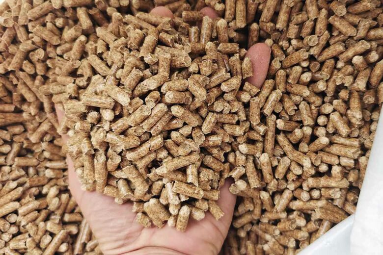 Une main tenant des pellets.