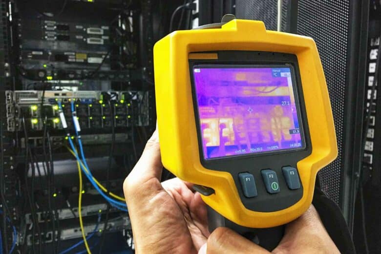 Relevé de température d'un data center avec une caméra thermique.