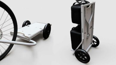 Un chariot modulable qui se transforme en remorque de vélo.