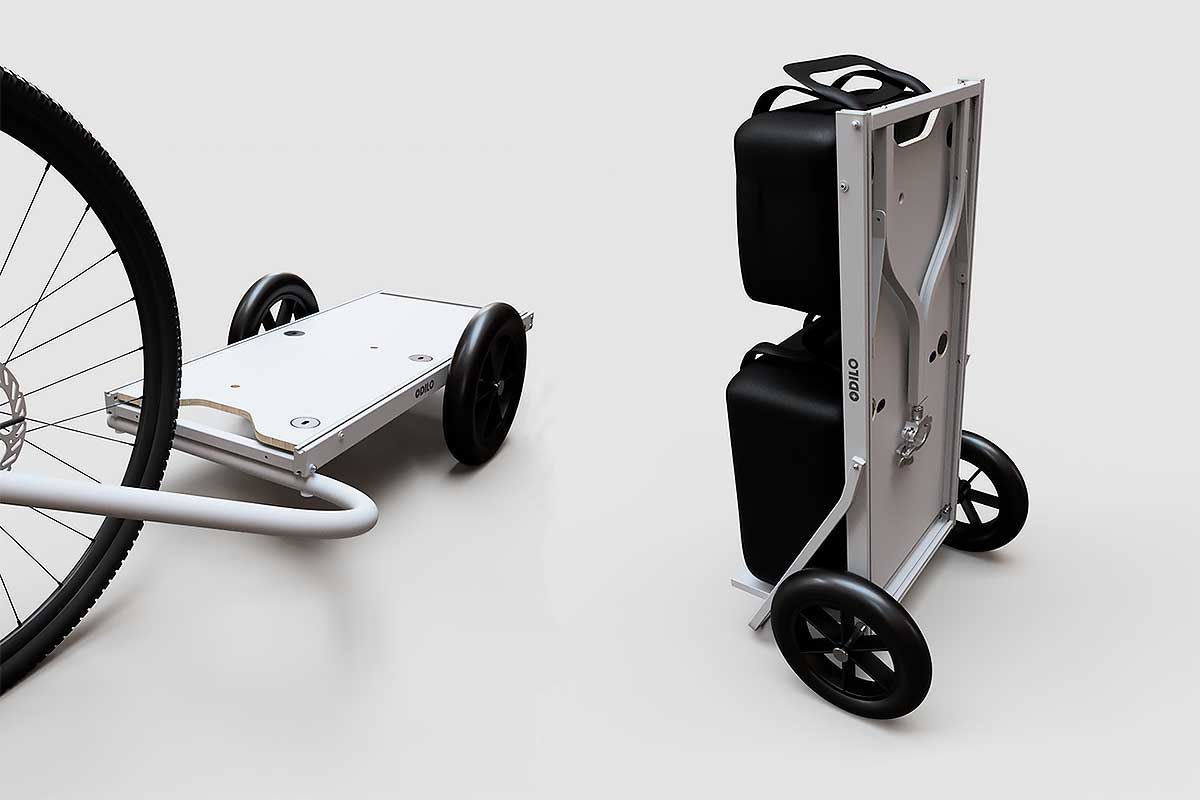 Un chariot modulable qui se transforme en remorque de vélo.