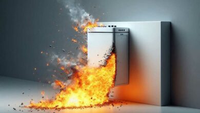 Une batterie résidentielle qui prend feu.