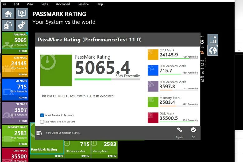 Benchmark avec le logiciel Passmark.