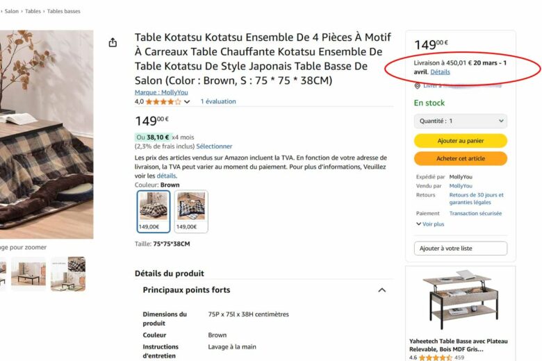 Un produit vendu en ligne avec des frais de livraison exhorbitants.