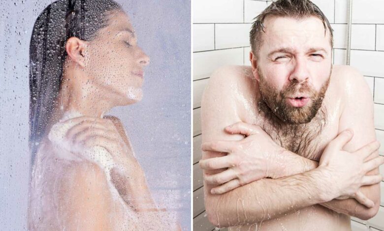 Une femme et un homme sous la douche à des températures différentes.