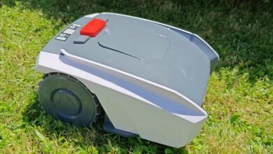Un robot tondeuse s'occupe du jardin.