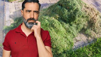 Un homme se demande ce qu'il va faire de ses déchets de tonte.