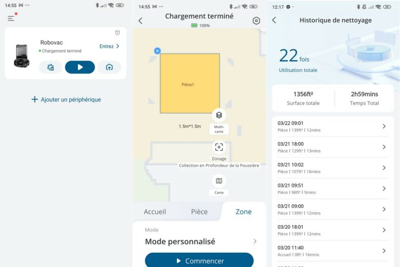Statistiques précises du eufy E20 3-en-1 : durée, surface nettoyée, fréquence d’usage.