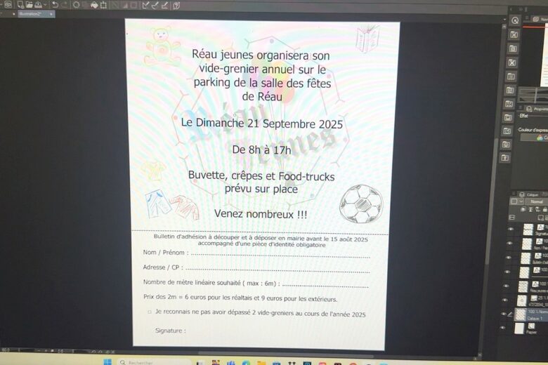 Aperçu d’un flyer finalisé sur la HUION Kamvas 16 Gen 3, affichage net et précis.