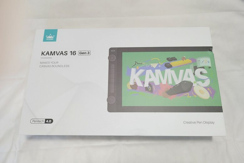 Emballage de la HUION Kamvas 16 Gen 3, un design sobre et élégant.