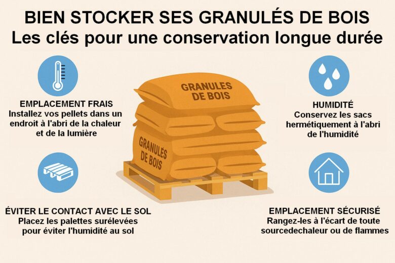 Infographie. 4 règles d’or pour conserver vos granulés de bois sans perte de qualité.