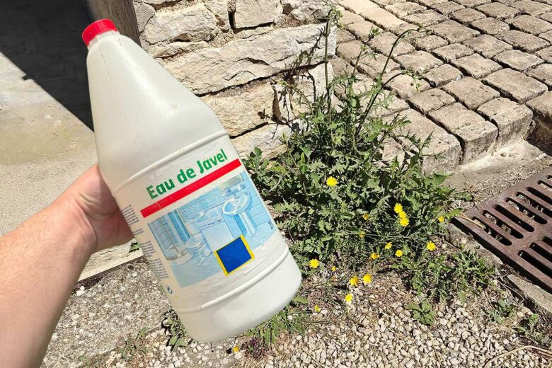 De l'eau de javel et des mauvaises herbes.