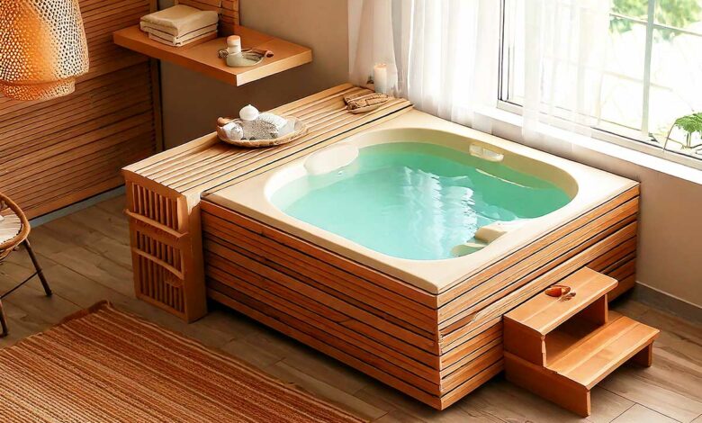 Un spa d'intérieur installé dans une pièce.