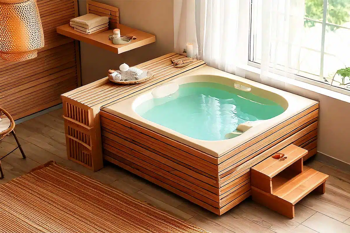 Un spa d'intérieur installé dans une pièce.