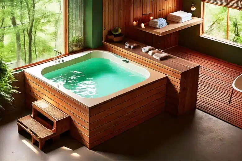 Un spa installé dans une pièce dédiée.