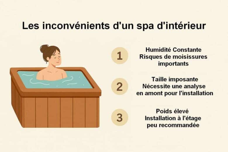 Infographie : les inconvénients d'un spa d'intérieur.
