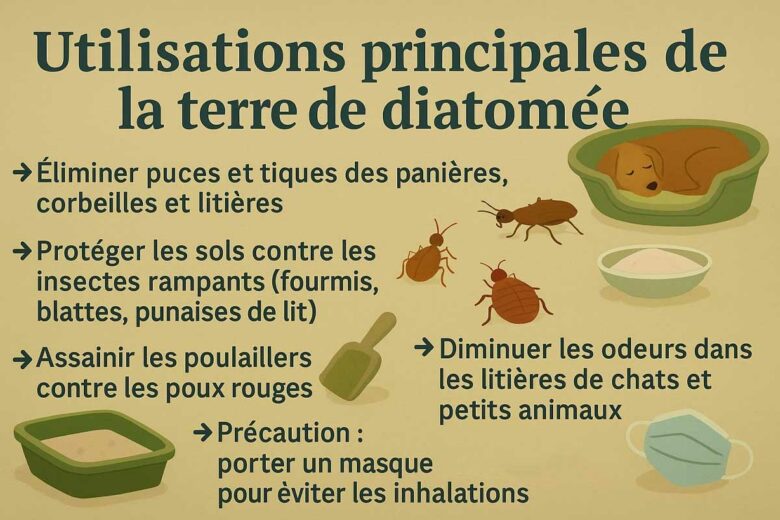 Infographie : les principales utilisations de la Terre de Diatomée.