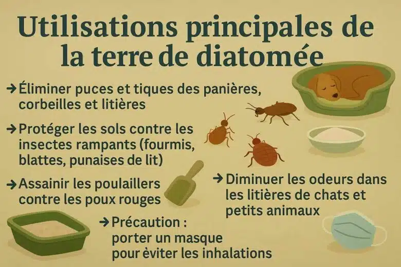 Infographie : les principales utilisations de la Terre de Diatomée.