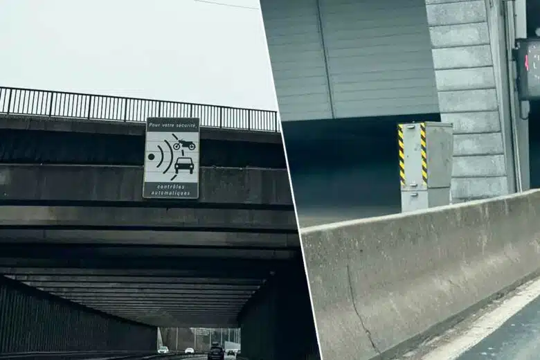 Panneau de signalisation de zone de contrôle et radar.
