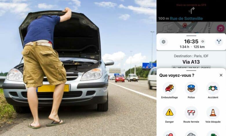 Une personne en panne sur le bord de la route.
