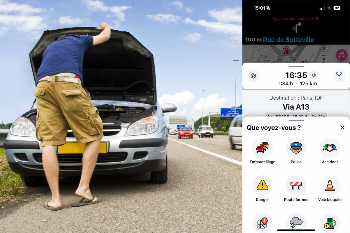 Une personne en panne sur le bord de la route.
