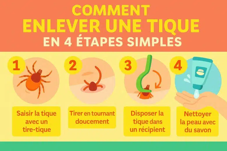Infographie : comment enlever une tique en 4 étapes simples. 