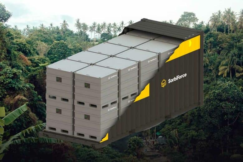 Un conteneur servant de stockage énergétique pour les batteries SorbiForce.