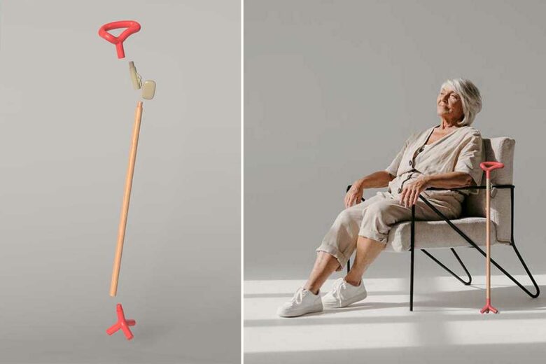 Une canne avec une poignée ergonomique pour une meilleure prise.