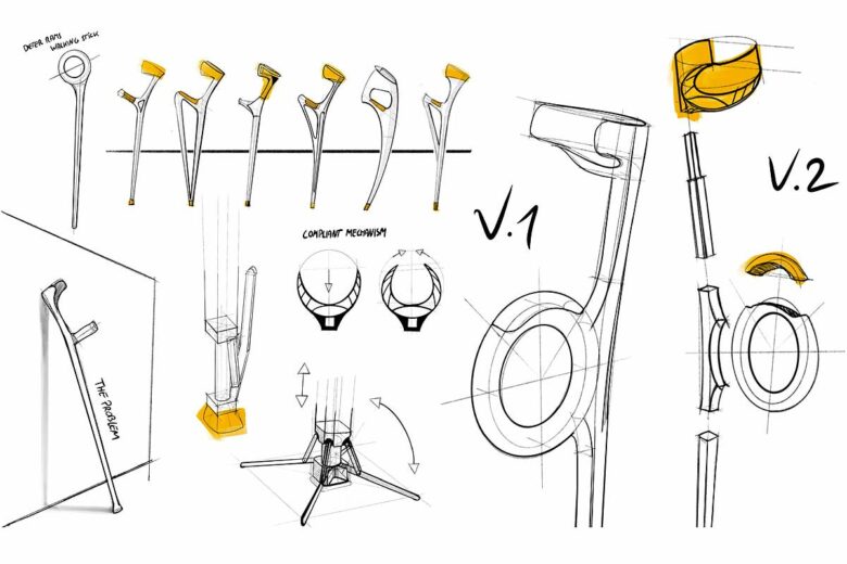 Croquis du projet de canne ergonomique.