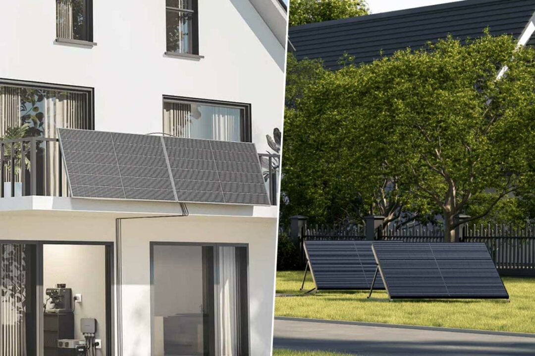 Des panneaux solaires installés sur un balcon ou au sol.