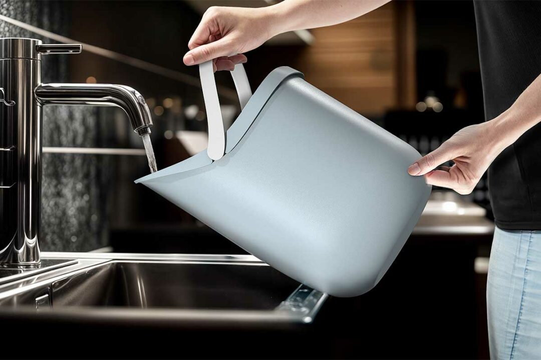 Un seau d'eau avec un rebord.