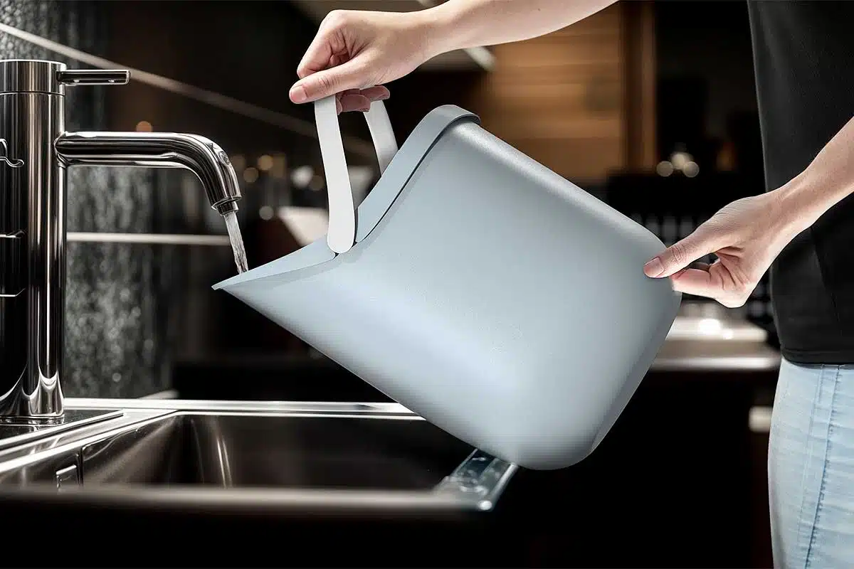 Un seau d'eau avec un rebord.