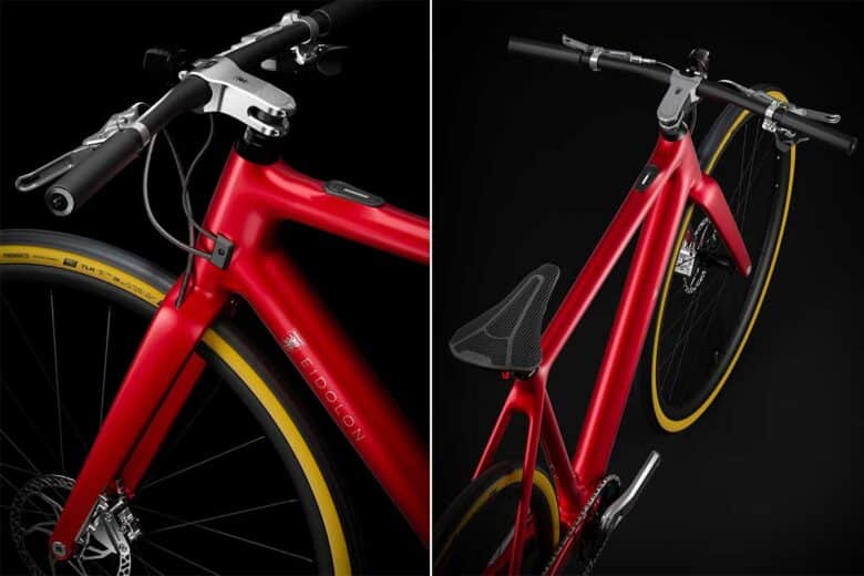 Un vélo électrique avec un cadre en carbone fait main.