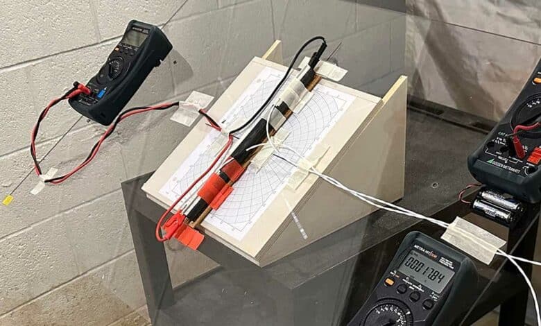 Appareillage servant à produire et prendre les mesures de l'électricité produite à partir de la rotation terrestre.