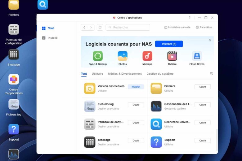 L'interface Web du serveur NAS.