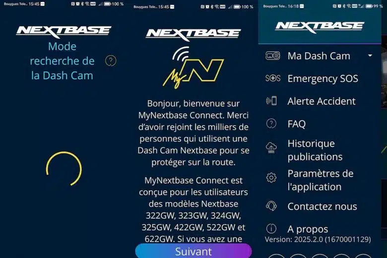 Application mobile MyNextbase Connect pour la dashcam Nextbase 322GW : connexion rapide pour gérer ses vidéos et paramètres depuis son smartphone.
