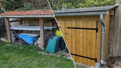 Un abri de jardin rénové en abri solaire.